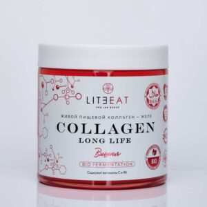 Коллаген пищевой живой Collagen Long Life вишня для суставов и восстановление после травм в желе, 500 гр.